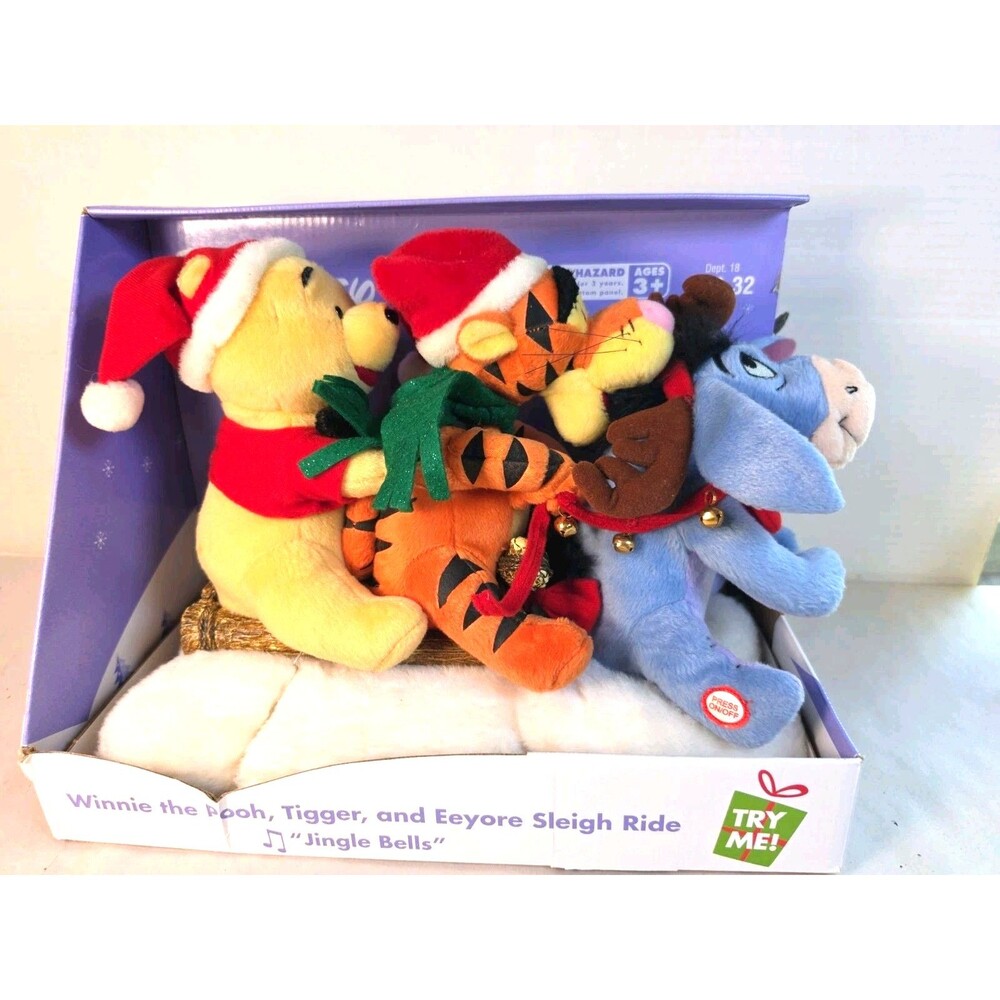 NIB 2004 Gemmy Disney Winnie The Pooh Tigger & Eeyore Sleigh Ride Jingle Bells